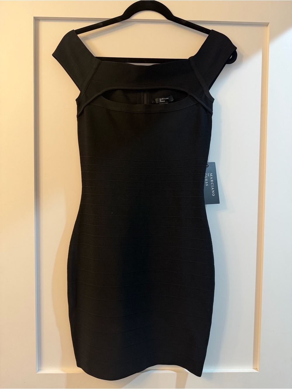 Marciano Black Off-Shoulder Bodycon Mini Dress